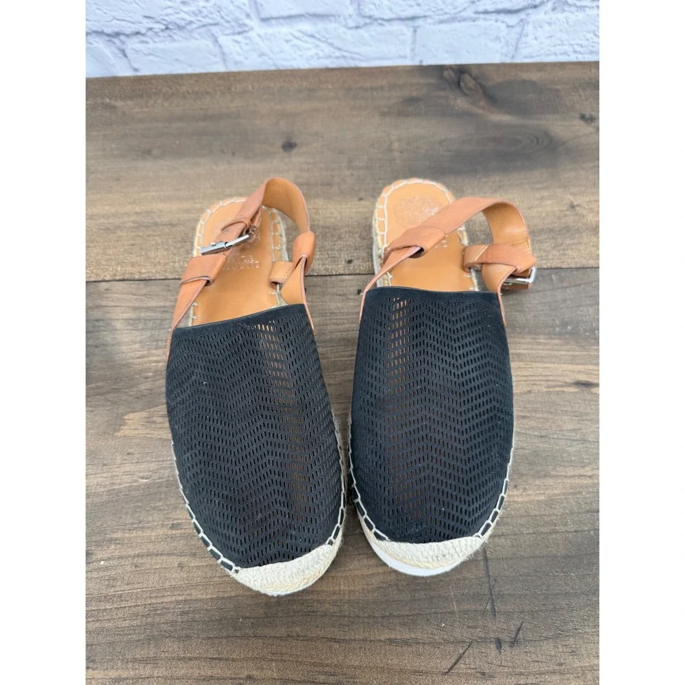 Vince Camuto Brettal Black Tan Leather Perforated Platform Espadrille Sandal 9.5